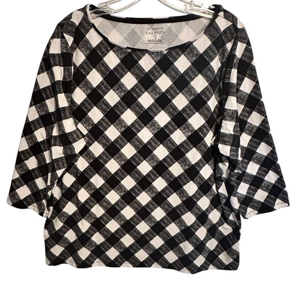 The Talbots Tee Womens Size 2X Black White Buffalo Plaid Preppy Tartan Top - Picture 2 of 8